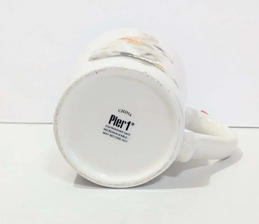 Pier 1 Easter Bunny Mug with Butterfly on Handle and Pink Interior